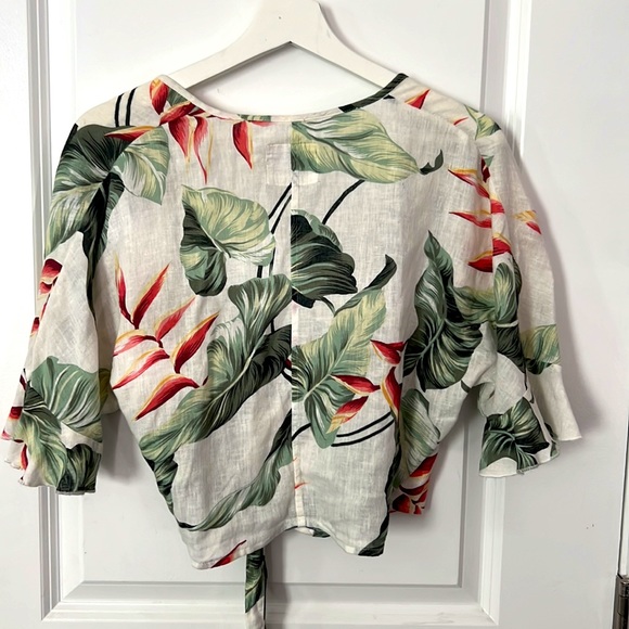 Rails Palm Print Linen cropped Wrap Top - Picture 6 of 7